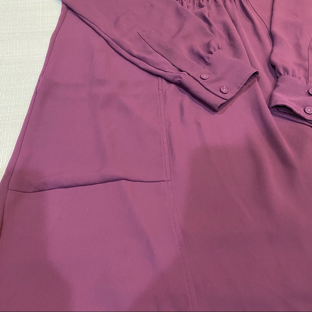 BCBGMaxazria Long Sleeve DaMario Mini Dress w Front Neck Sash in Berry - Picture 8 of 11